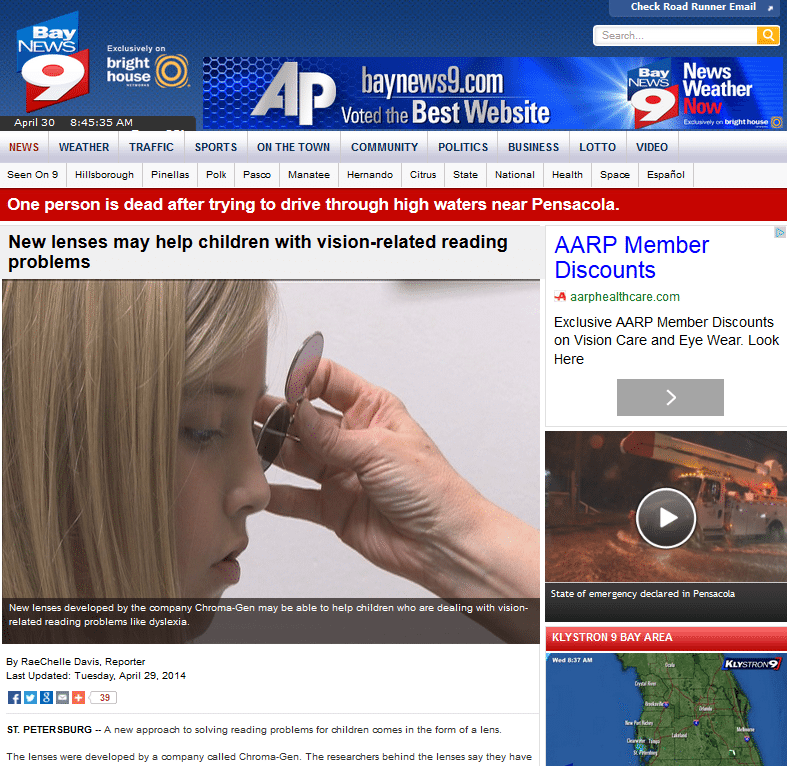 Bay News 9 – $1,000 Pair of Glasses for Free to Students with Reading Problems – Judge PR
