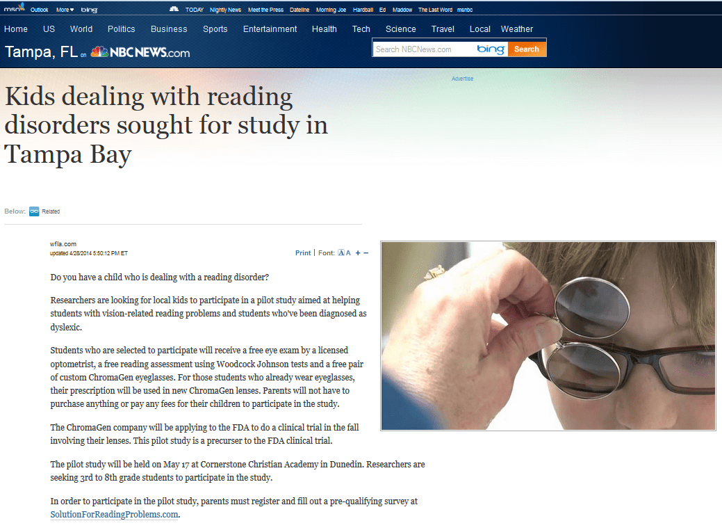Judge PR Places Clear Solutions for Reading and Chromagen on NBC